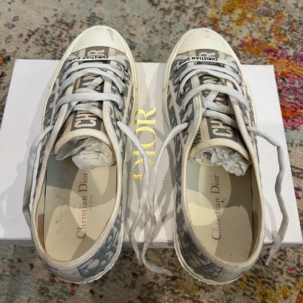 Dior Oblique Canvas Low-Top Sneakers in Gray & Cream - Picture 3 of 11